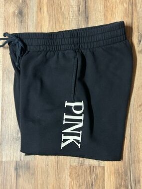 Victoria's Secret PINK Womens Black Fleece Logo Sweat Shorts XS Drawstring
